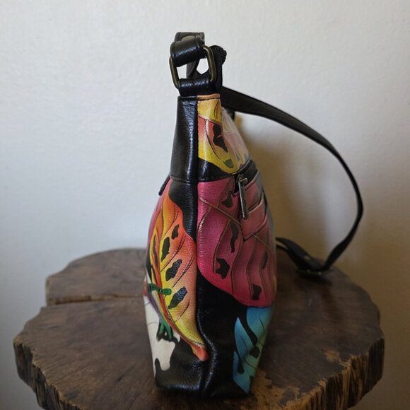 Anna by Anuschka Hand Painted Leather Crossbody Bag Butterfly Dragonfly New - Picture 11 of 16